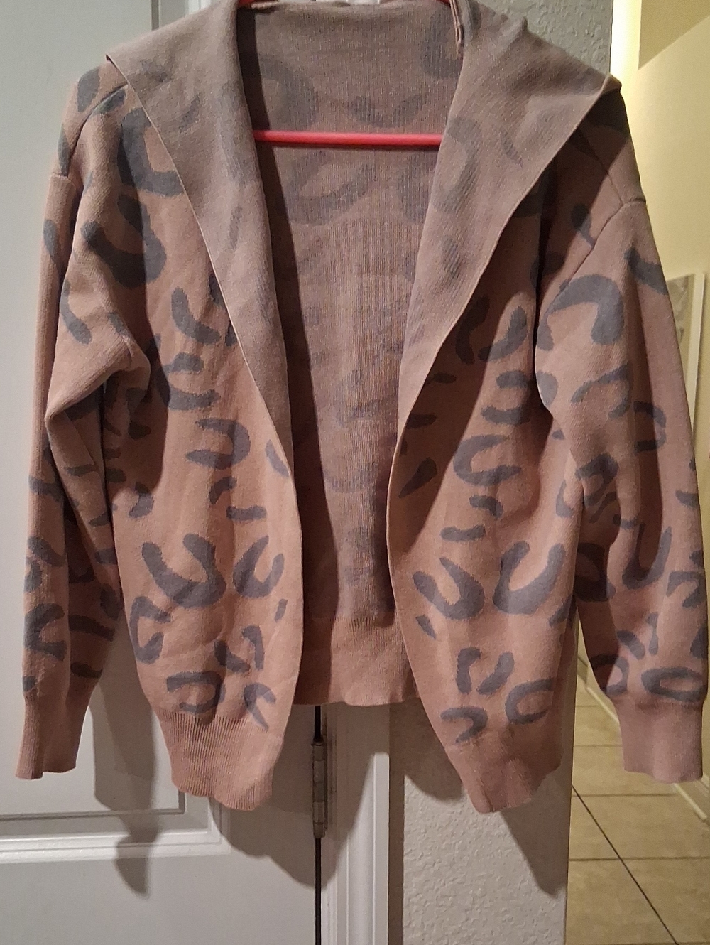Kids Hooded Cardigan Jacket - Pink & Gray Pattern